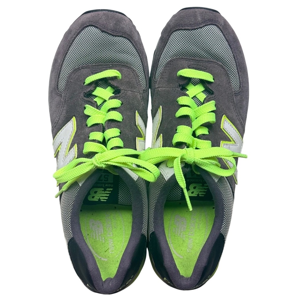 New Balance 574 Grey Neon Yellow Suede Mesh Sneakers WL574SPY‎ Mens 7.5 Womens 9
